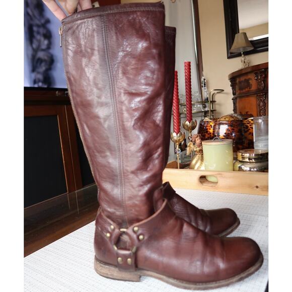 Frye Women's Phillip Harness Tall Brown Leather Boots Size 8.5 - Picture 6 of 8